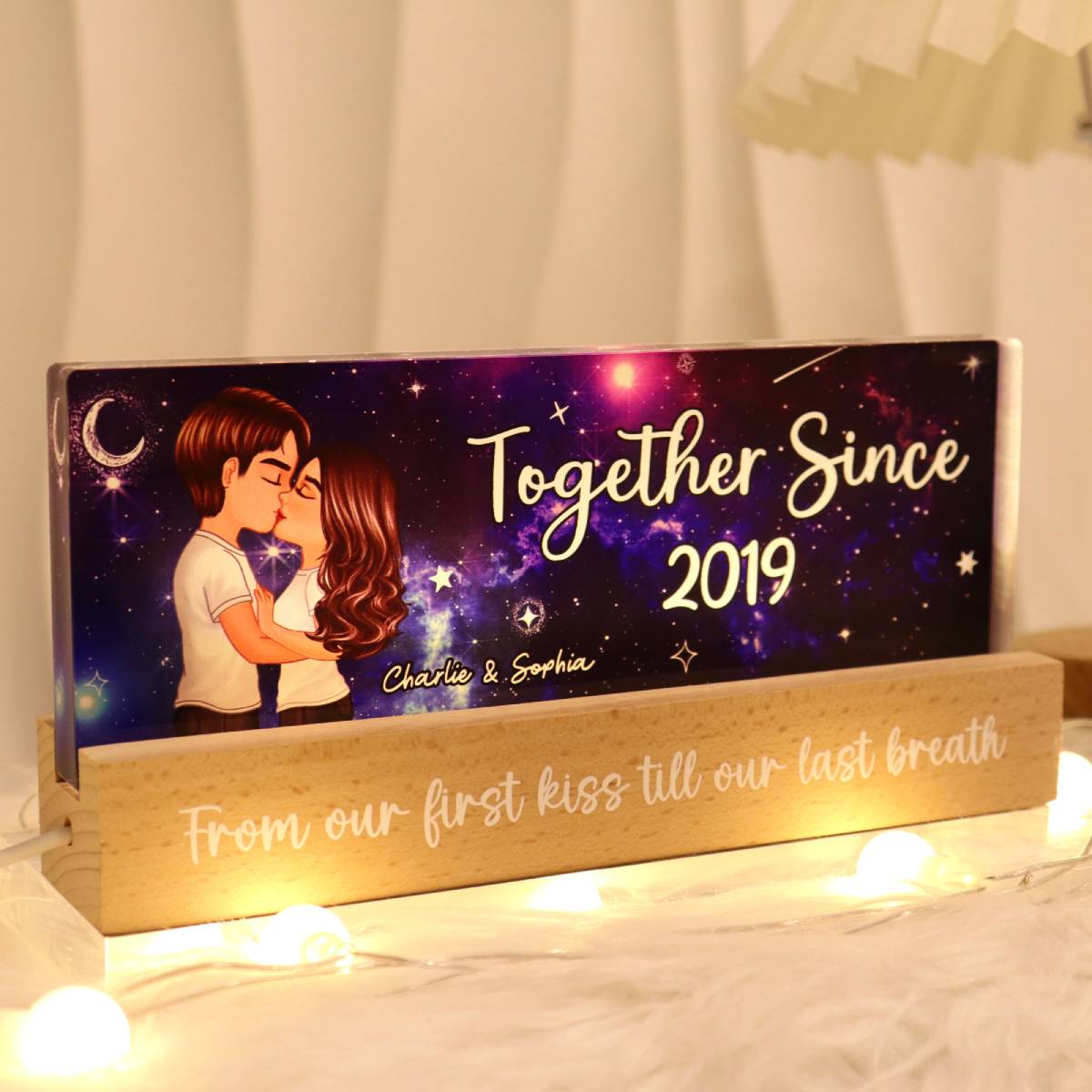 [EXCLUSIVE LIMITED EDITION] Galaxy Couple Kissing Personalized Acrylic Block LED Night Light, Anniversary Gift For Couple