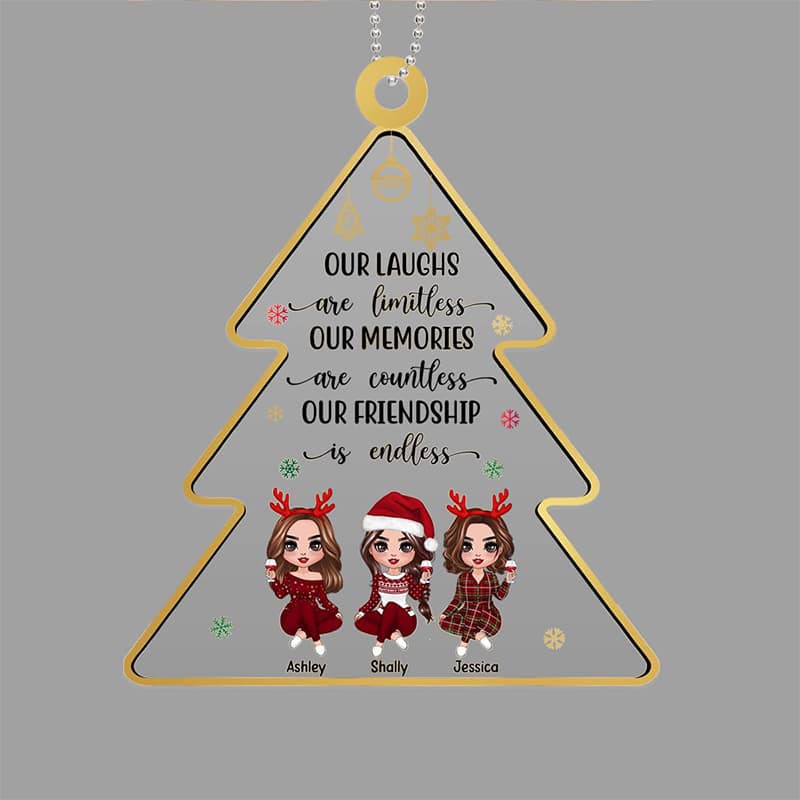 Doll Besties Sitting Christmas Tree Shape Personalized Acrylic Ornament
