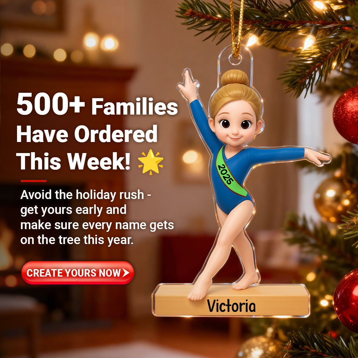 3D Effect Gymnastic Girl - Personalized Acrylic Ornament - Christmas Gift For Daughter Granddaughter
