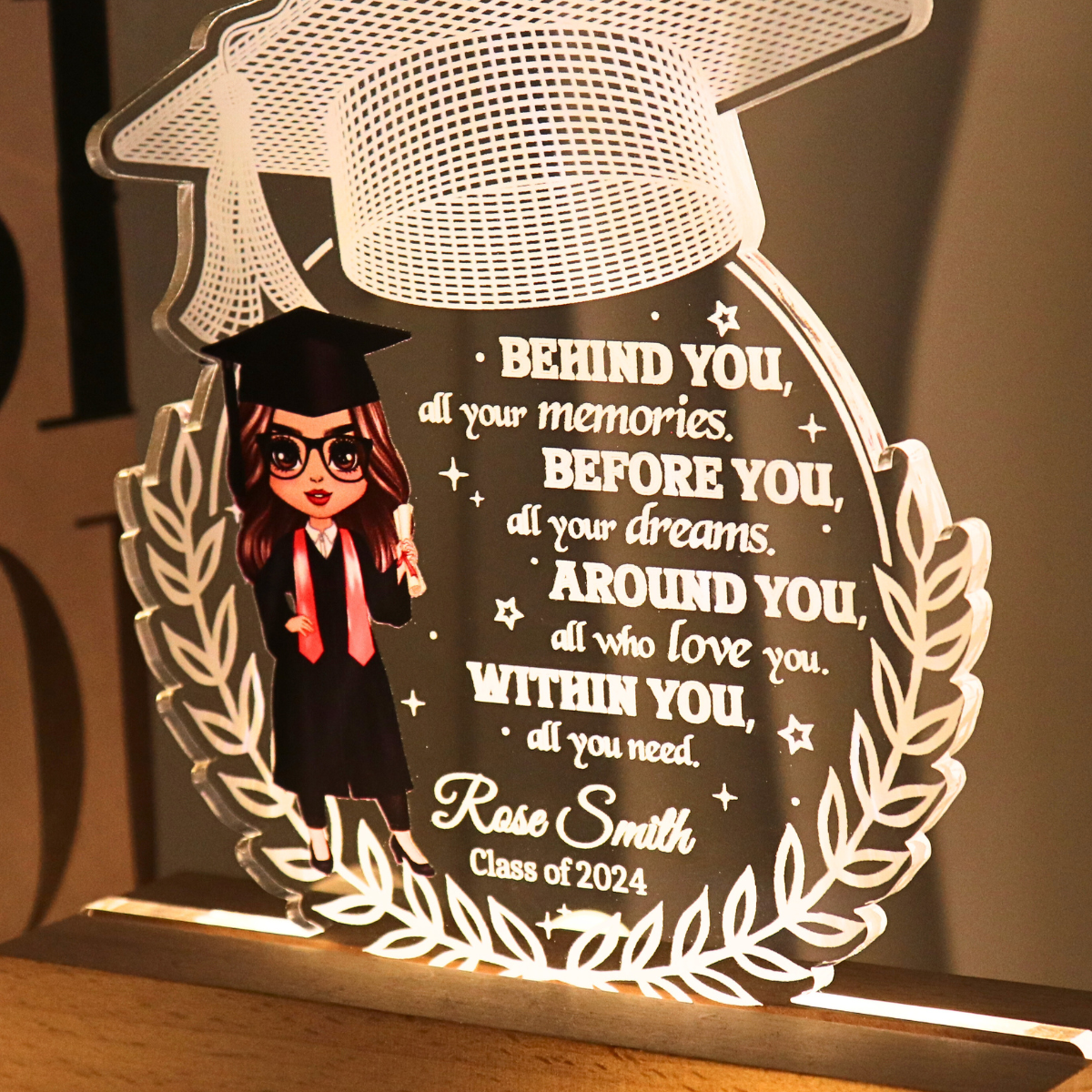 [EXCLUSIVE LIMITED EDITION] Class of 2024 Behind You All Your Memories Graduation Gift Personalized Custom Shape Warm LED Night Light