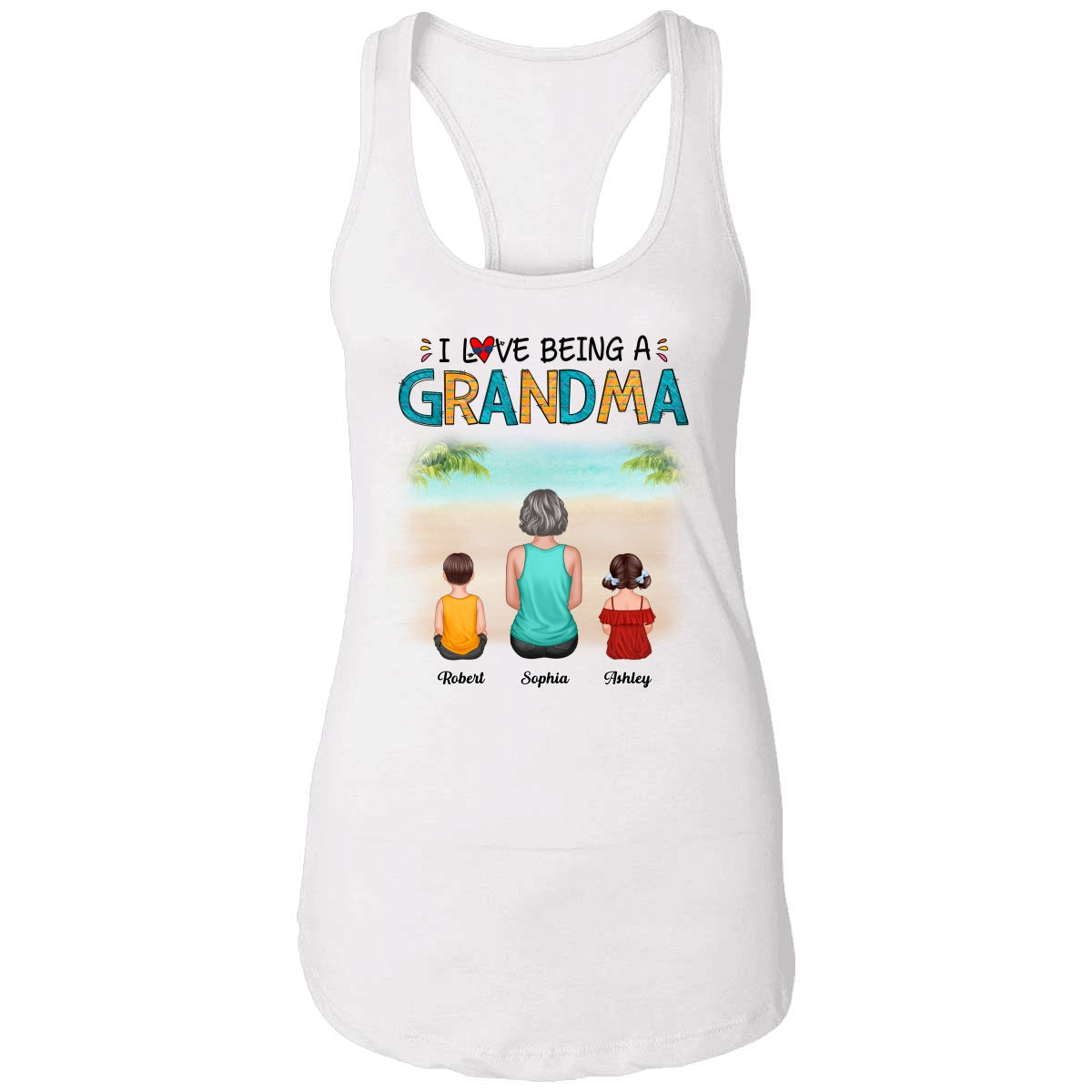 Summer Love Being A Grandma Back View Woman & Kid Dog Cat Personalized Tank Top Shirt