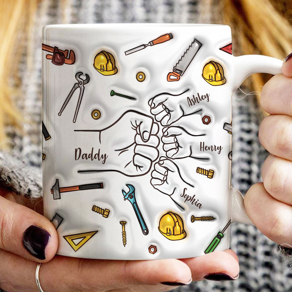 Daddy's Team Fist Bump, 3D Inflated Personalized Mug, Father's Day Gift For Dad