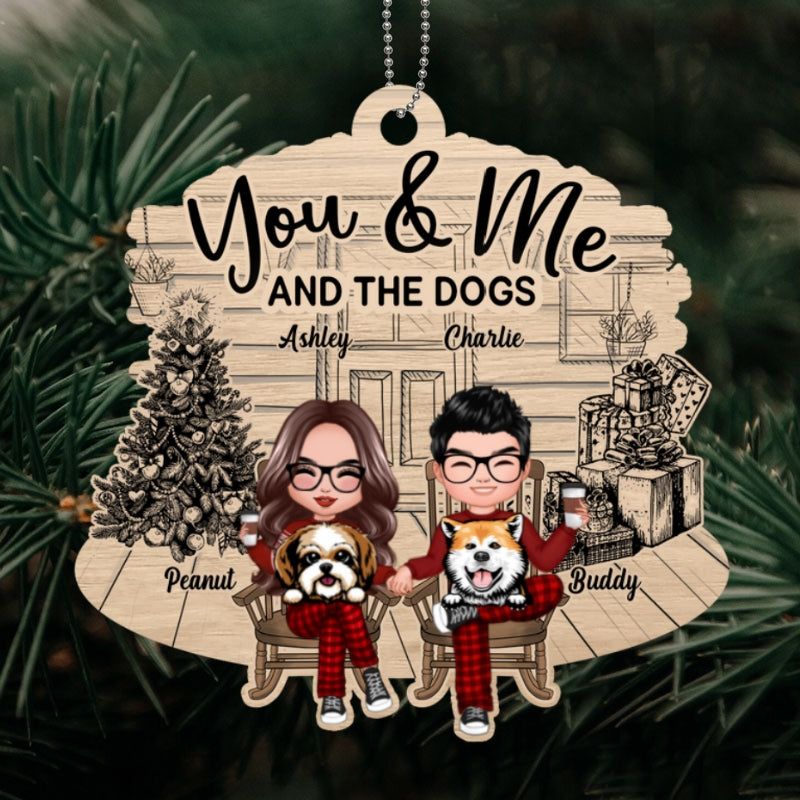 Couple And The Dogs Front Porch Personalized Christmas Wooden Ornament