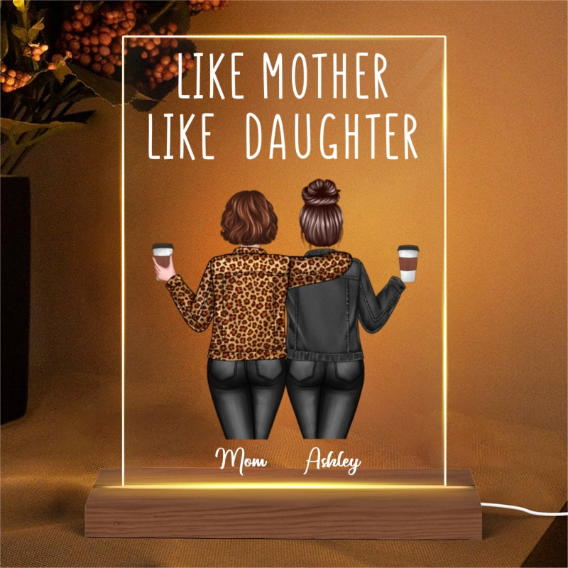 Back View Women Like Mother Like Daughter Personalized Rectangle Acrylic Plaque LED Night Light