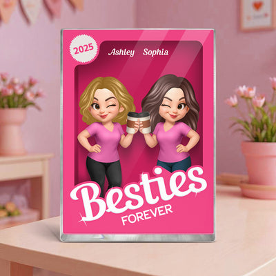 Besties Forever Pink Action Figure 3D Effect - Personalized Acrylic Block Plaque - Gift for Besties, Best Friends