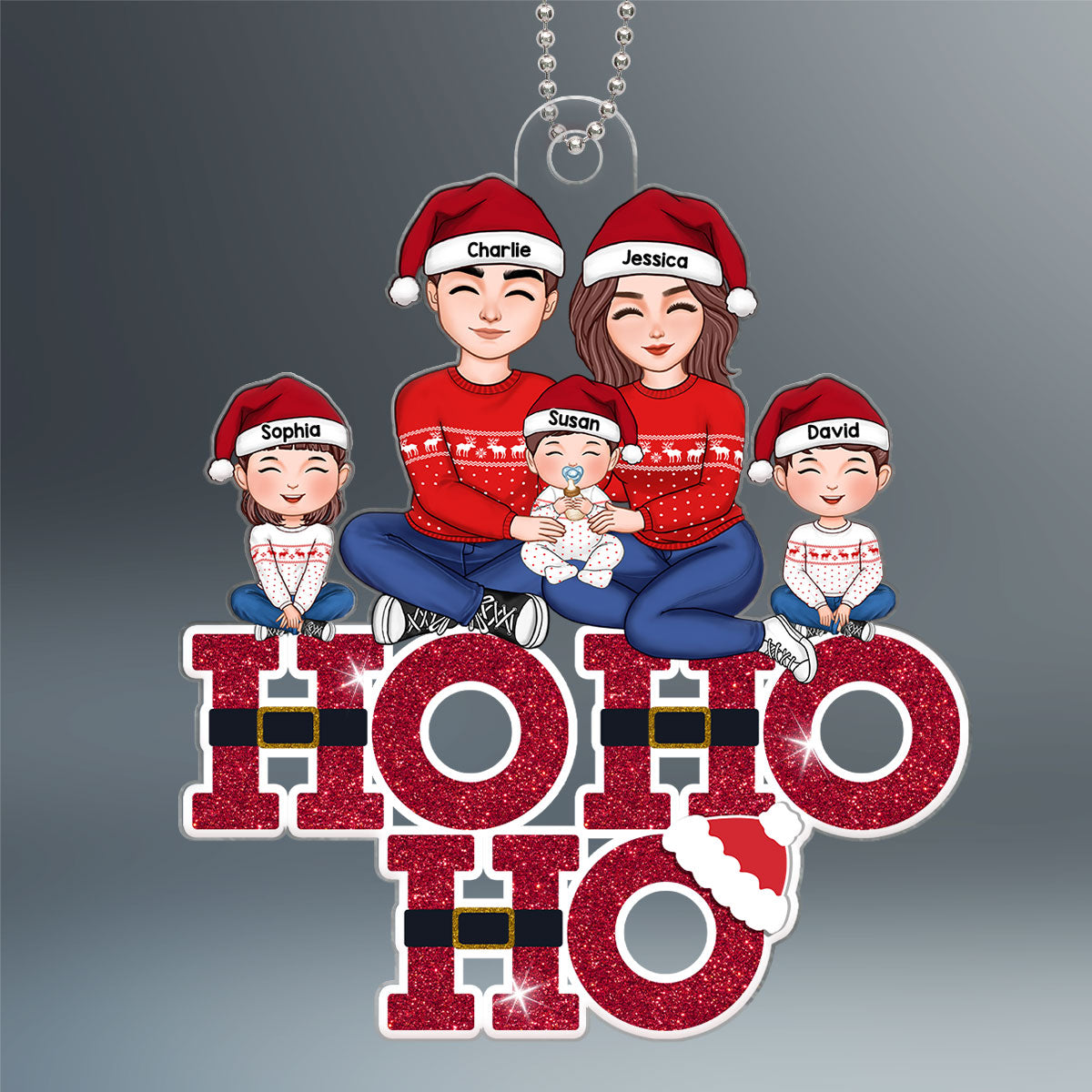Ho Ho Ho Family Christmas Gift Personalized Acrylic Ornament