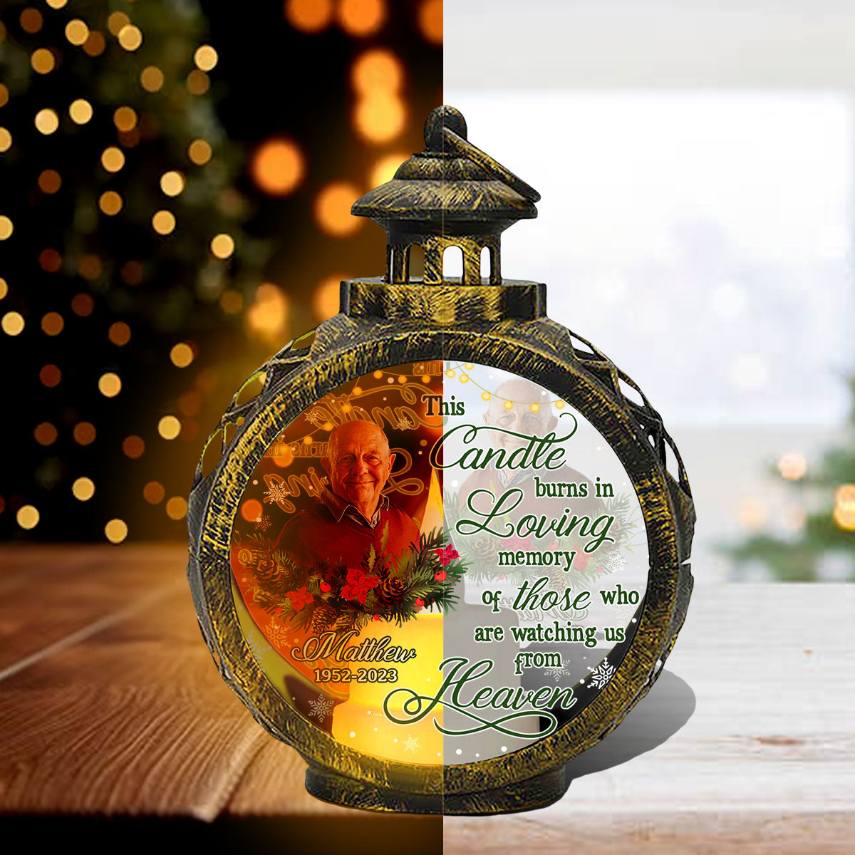 This Candle Burns In Loving Memory Memorial Keepsake Photo Upload Personalized Lantern Ornament