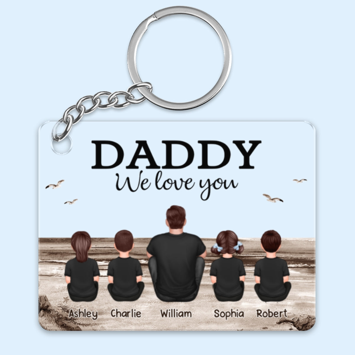 Retro Beach Landscape Best Dad Ever Personalized Acrylic Keychain