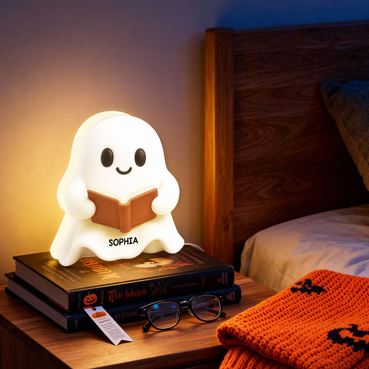Halloween Boo Ghost Reading Book - Personalized Light Box - Gift For Book Lovers