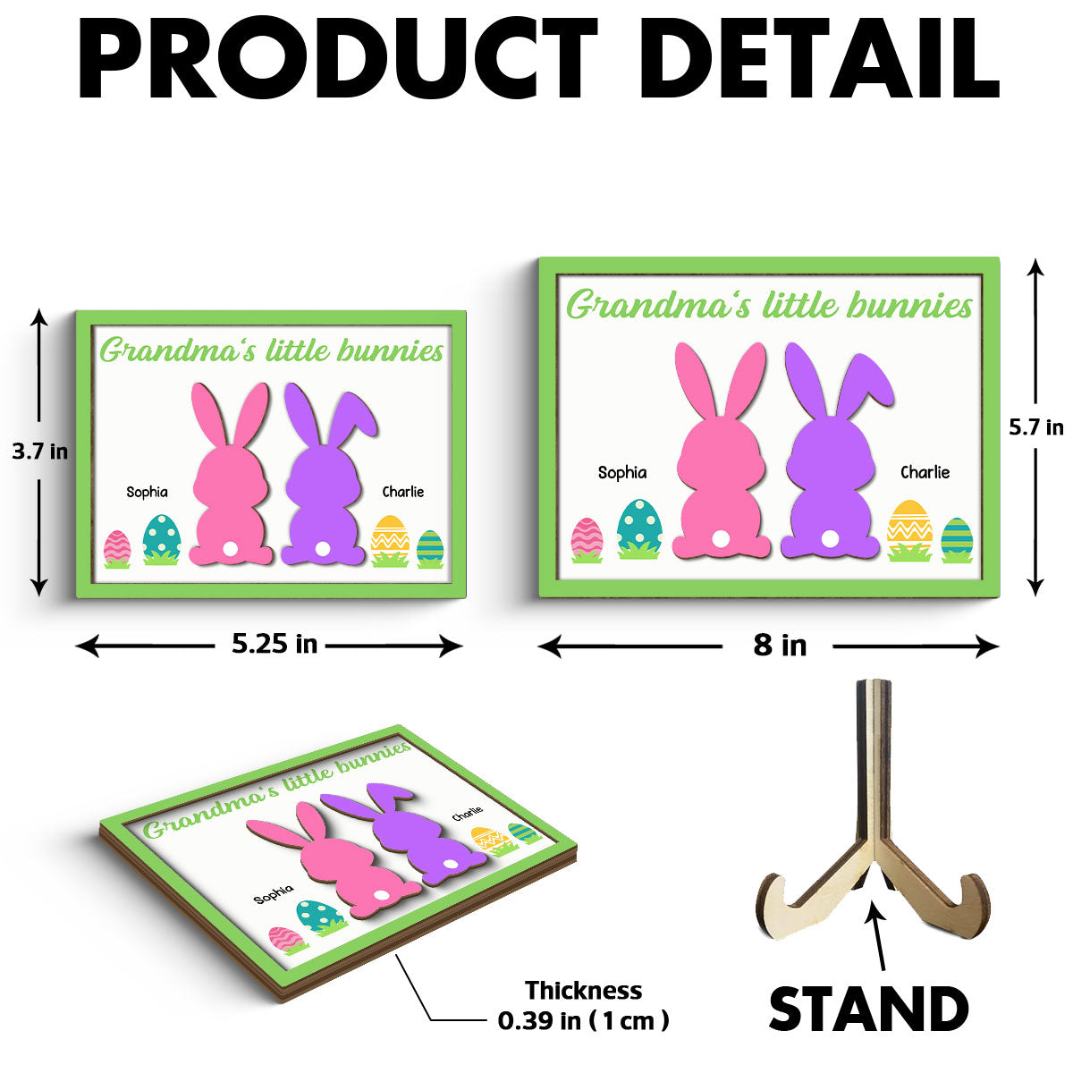 Grandma‘s Little Bunnies Easter Gift Home Decor Personalized 2-Layer Wooden Plaque