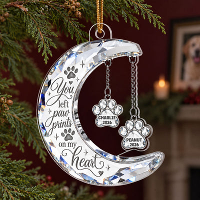 Pet Memorial Crystal Moon & Hanging Paw 2D Flat - Personalized Acrylic Ornament - Custom Pet Name & Year Remembrance Keepsake, Sympathy Gift for Dog & Cat Lovers