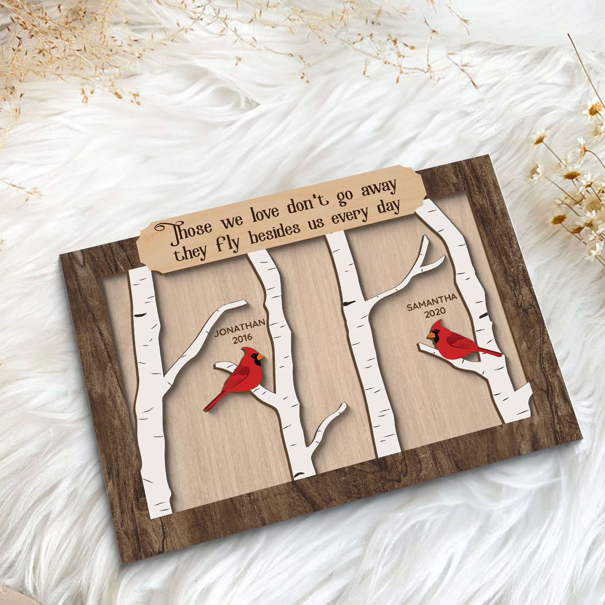 Cardinal Birch Tree Memorial Personalized 2-Layer Wooden Plaque