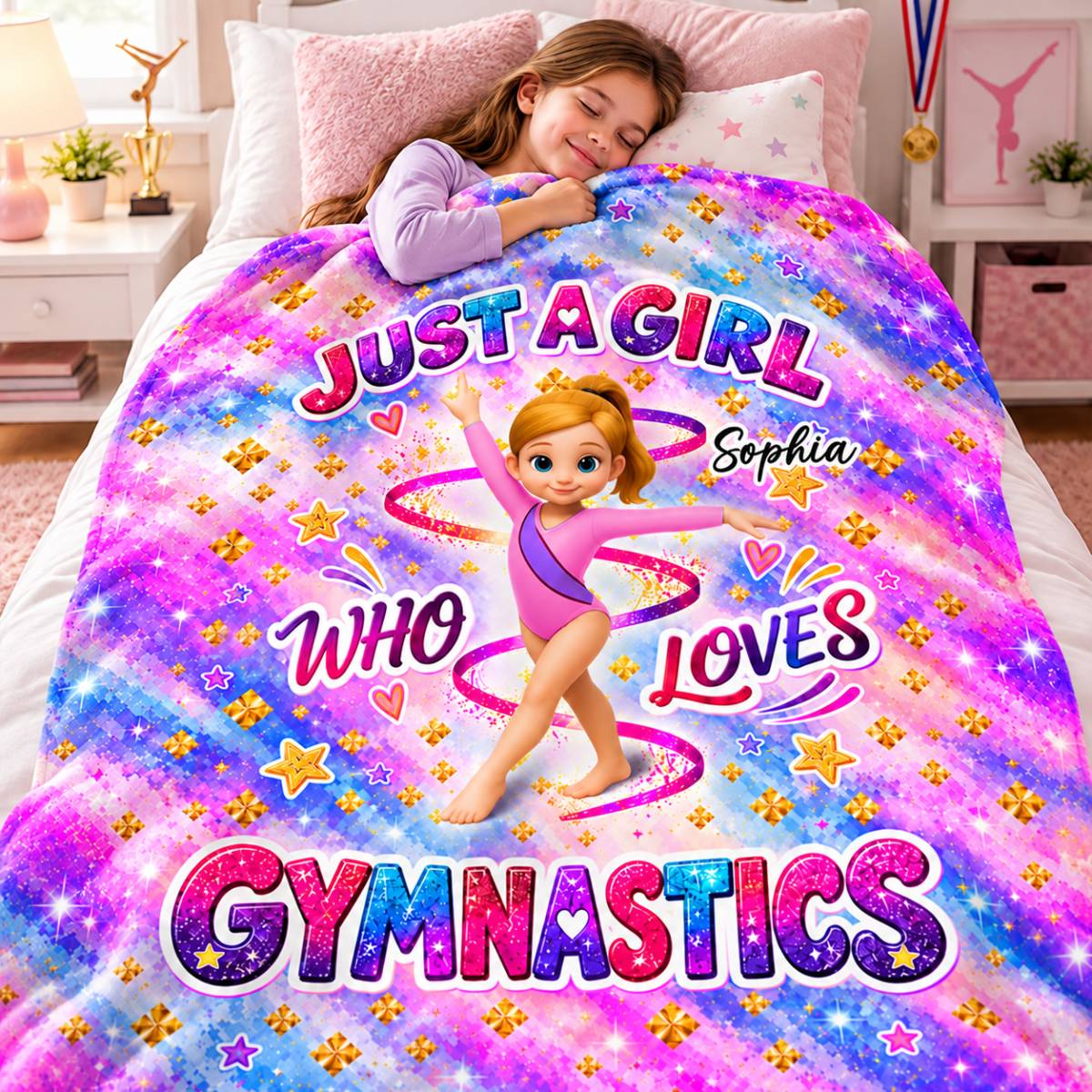 Pretty Gymnastic Girl Custom Name - Personalized Fleece Blanket - Christmas Gift For Gymnast, Daughter, Granddaughter