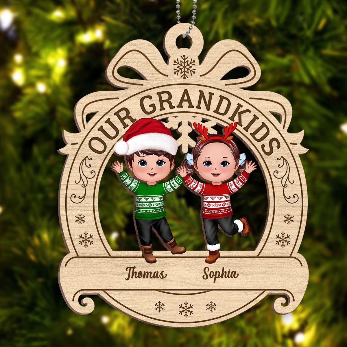 Our Grandkids Happy Doll Kids Ornament Shaped Personalized Wooden Ornament