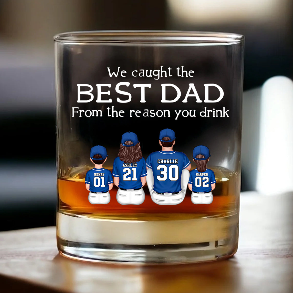 We Caught the Best Dad, From the Reasons You Drink Personalized Whiskey Glass, Father's Day Gift for Baseball Dad
