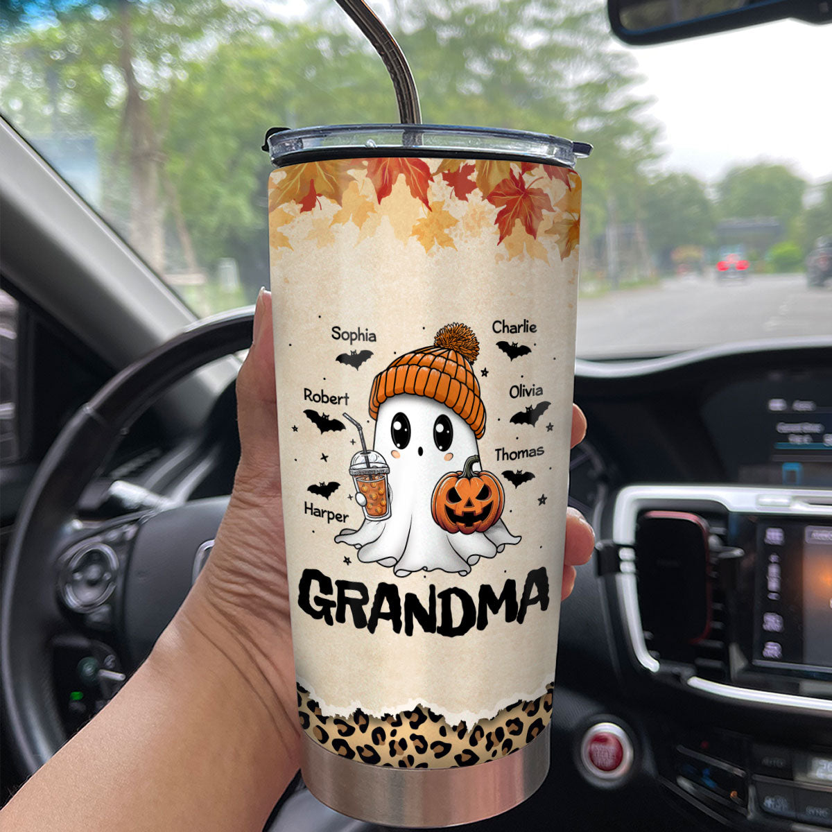 Fall Season Halloween Grandma Boo Personalized Tumbler