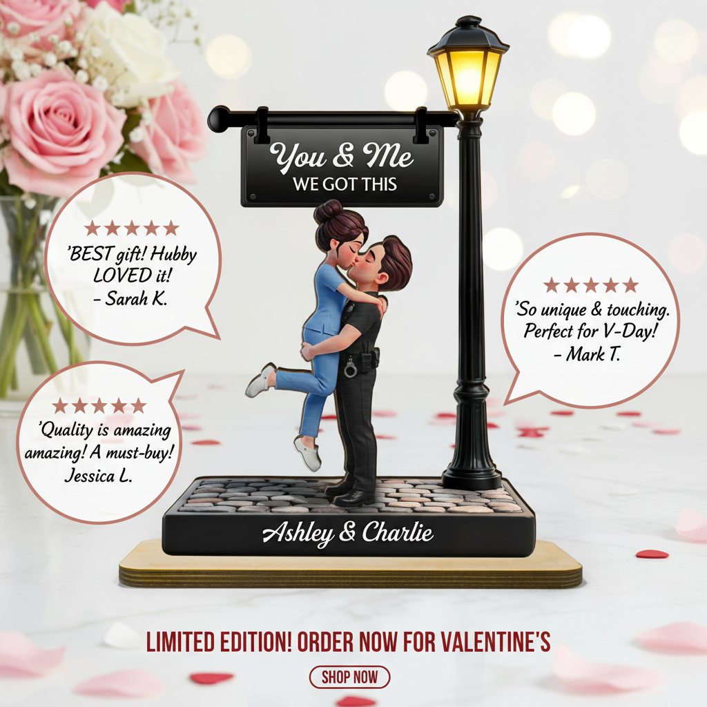 Proud Hero Couple Under Lamp Post - Personalized 2-Layered Wooden Plaque - Valentine's Day Gift For Couple, For Him, For Her, Nurse, Police, Firefighter, Army