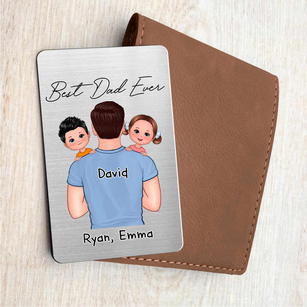 Dad Carrying Kids On Shoulder Gift For Dads Personalized Metal Wallet Card