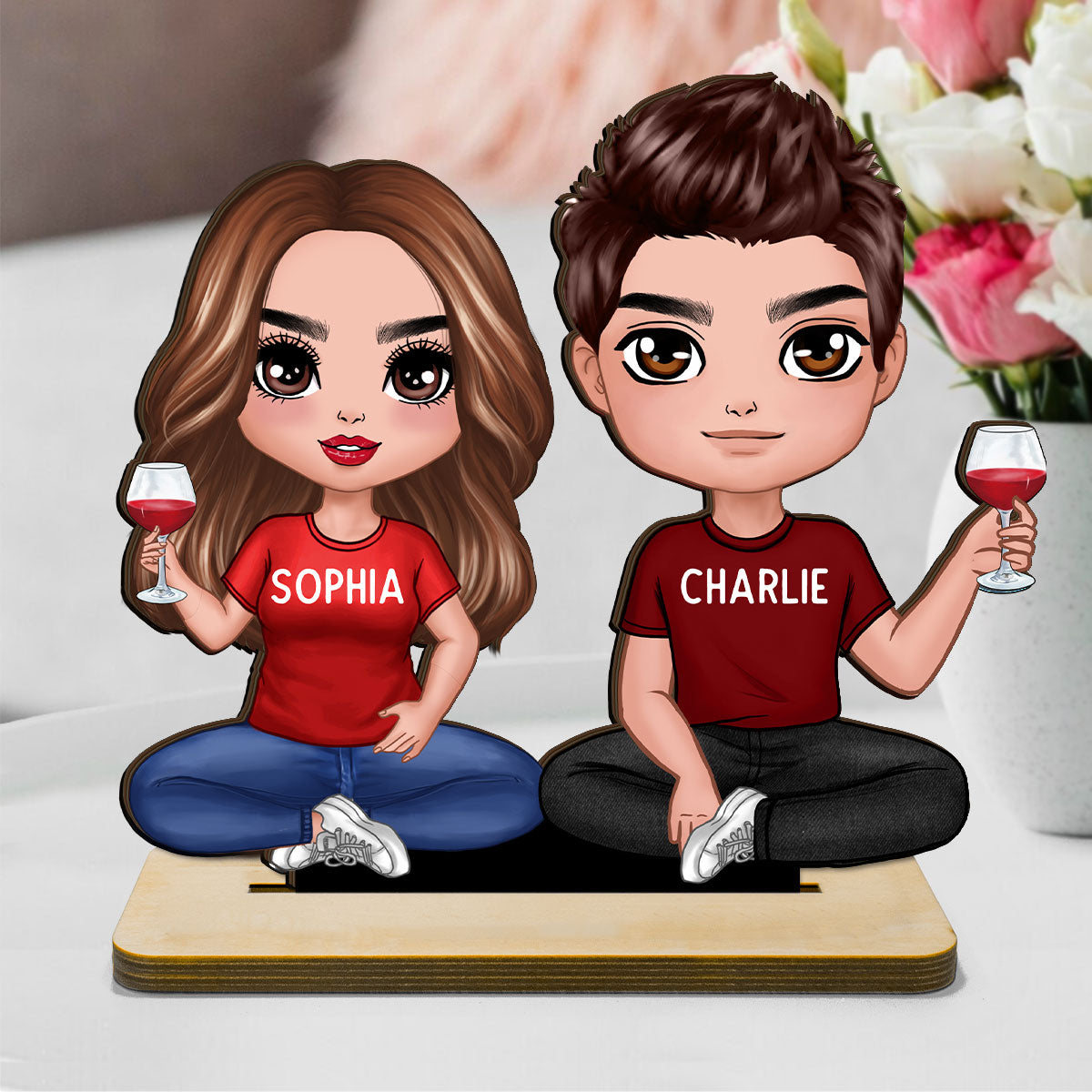 Doll Couple Sitting Home Decor Gift For Him Gift For Her Personalized Standing Wooden Plaque
