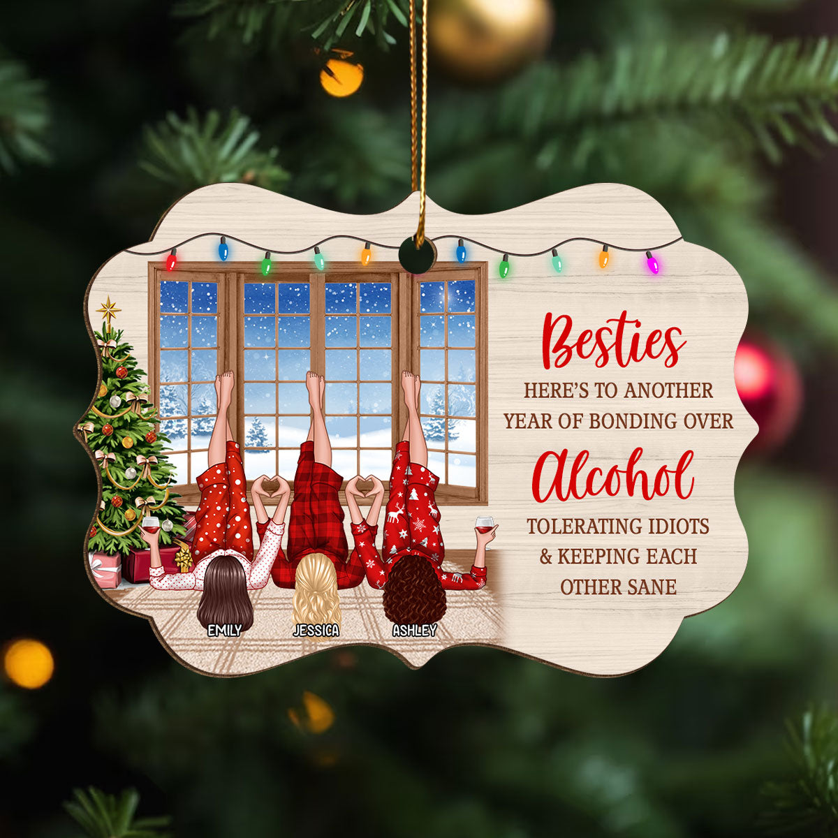 Besties Here's To Another Year Of Bonding Over Personalized Wooden Ornaments, Bestie Laying On Couch Christmas Ornament, Unique Gift For Bestie