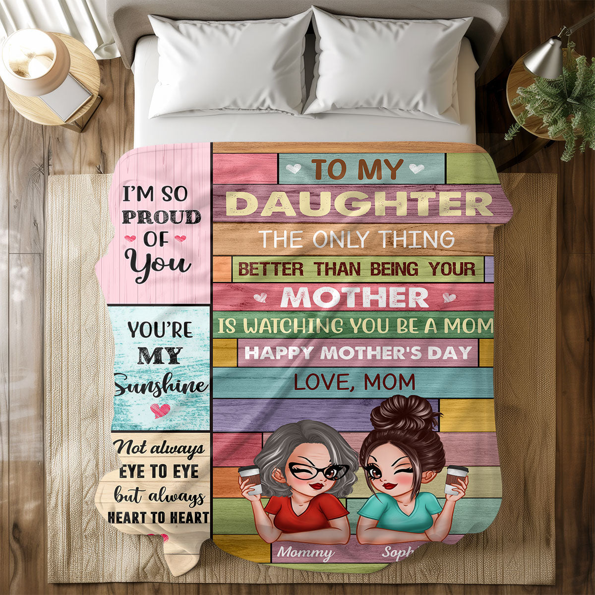 To My Daughter From Mom Happy Mother's Day Colorful Wood Pallets Texture Personalized Fleece Blanket