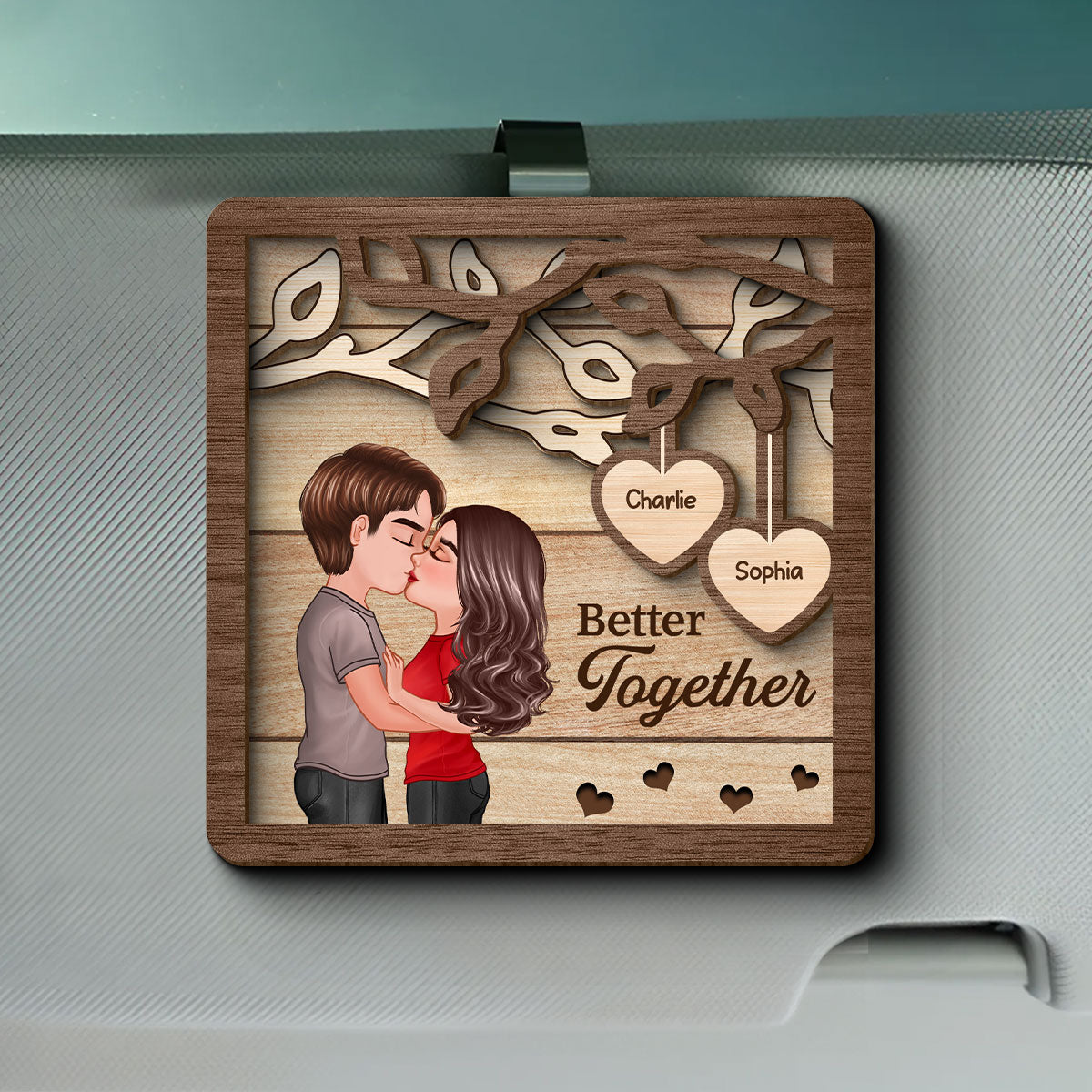 Couple Kissing Under Tree Personalized Car Visor Clip, Gift For Him, Gift For Her