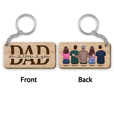 Best Dad Ever Back View Dad And Daughters Sons Personalized Wooden Keychain