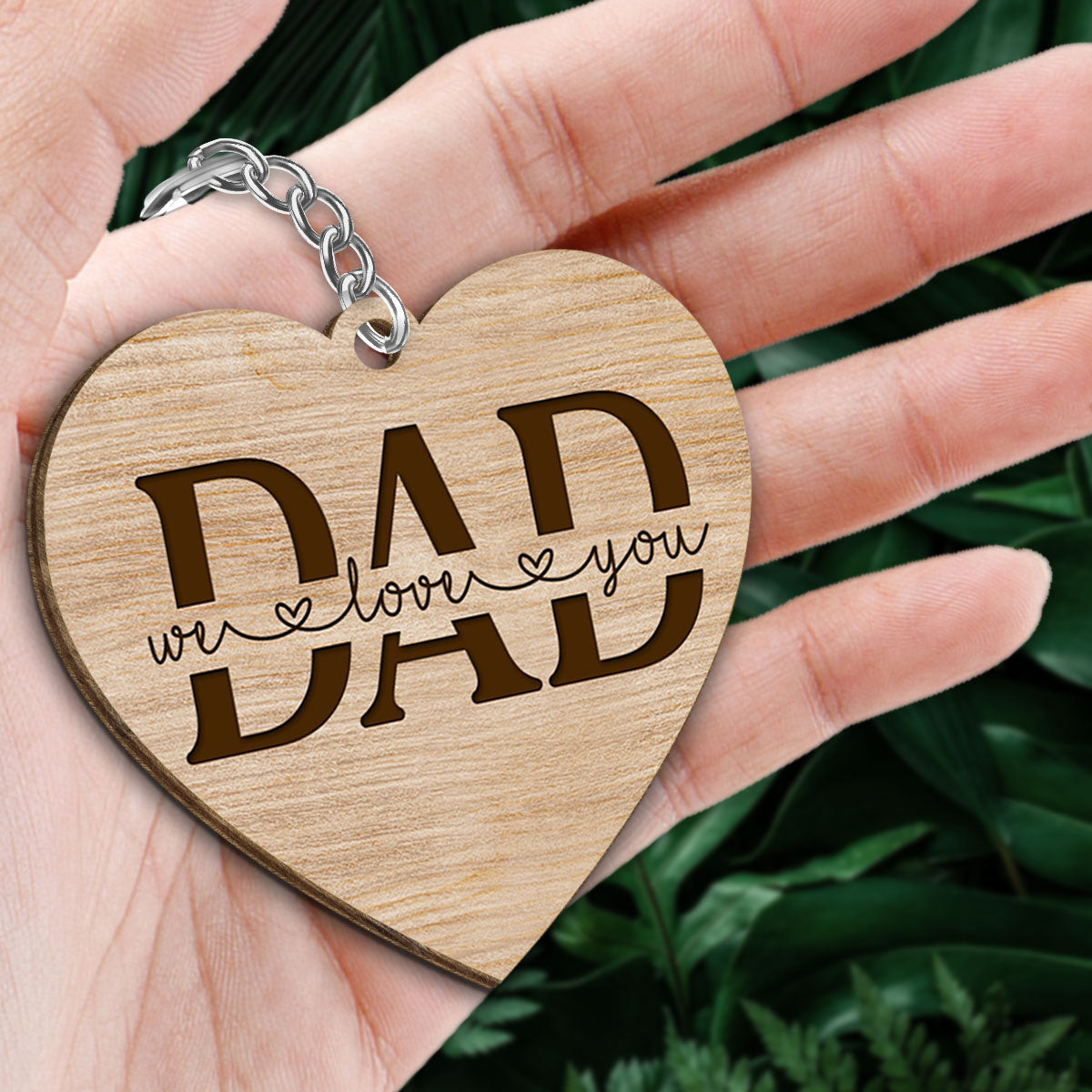Best Dad Ever Back View Man Kids Dog Cat Personalized Heart Wooden Keychain