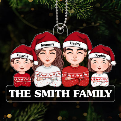 Whole Family Dad Mom Kids Crossed Hands Christmas Decor Personalized Acrylic Ornament