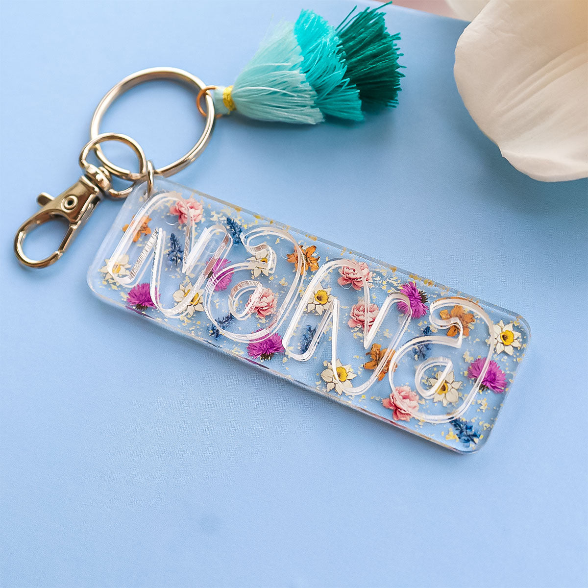Grandma Mom Birth Month Flowers Personalized 2-Layer Acrylic Keychain