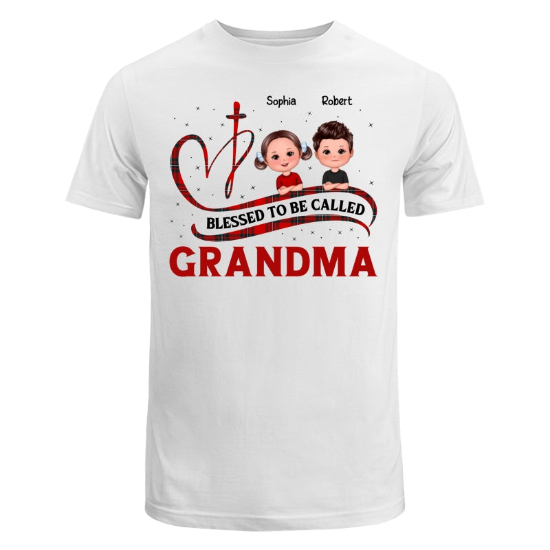 Blessed To Be Called Grandma Red Checkered Cute Doll Kids Personalized Shirt