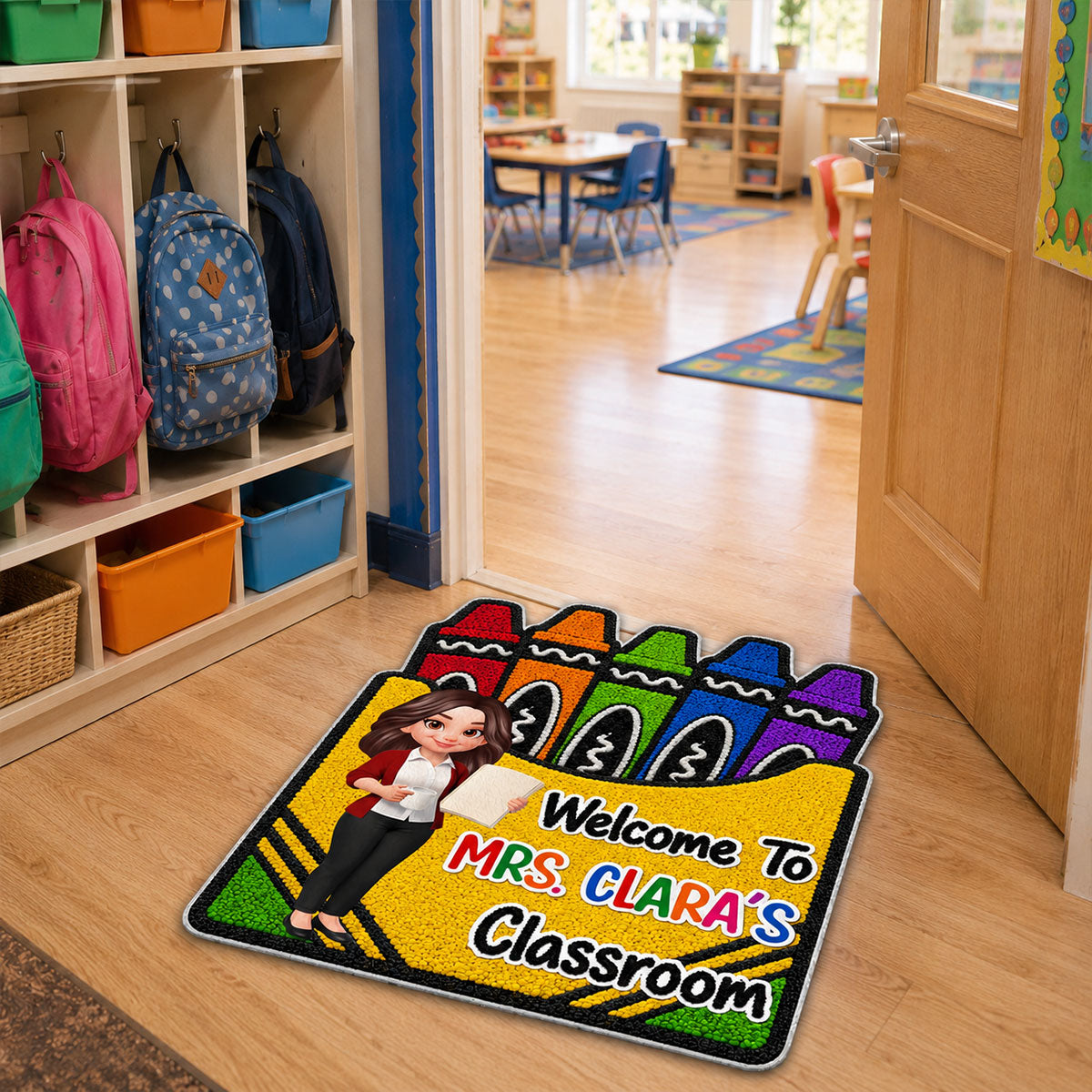 Teacher Welcome To Classroom Crayon Box - Personalized Doormat - Back To School Gift For Teacher, Classroom Decor