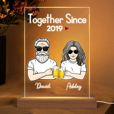 Front View Couple  Anniversary Gift For Him Gift For Her Personalized Rectangle Acrylic Plaque LED Lamp Night Light