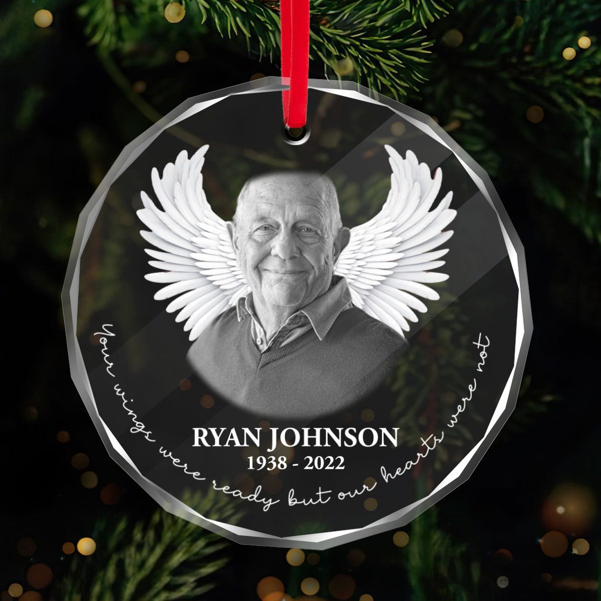 Photo Uploaded Memorial Personalized Glass Oranament, Christmas Decoration