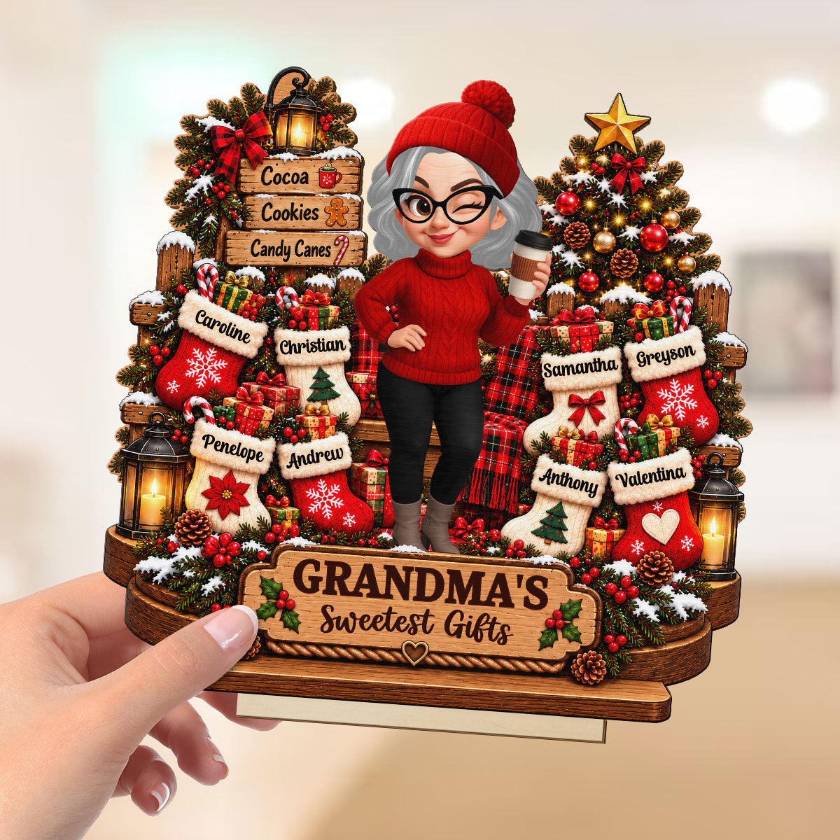 Grandma's Sweetest Gifts 2D Flat - Personalized 2-Layered Wooden Plaque - Christmas Decor For Grandma