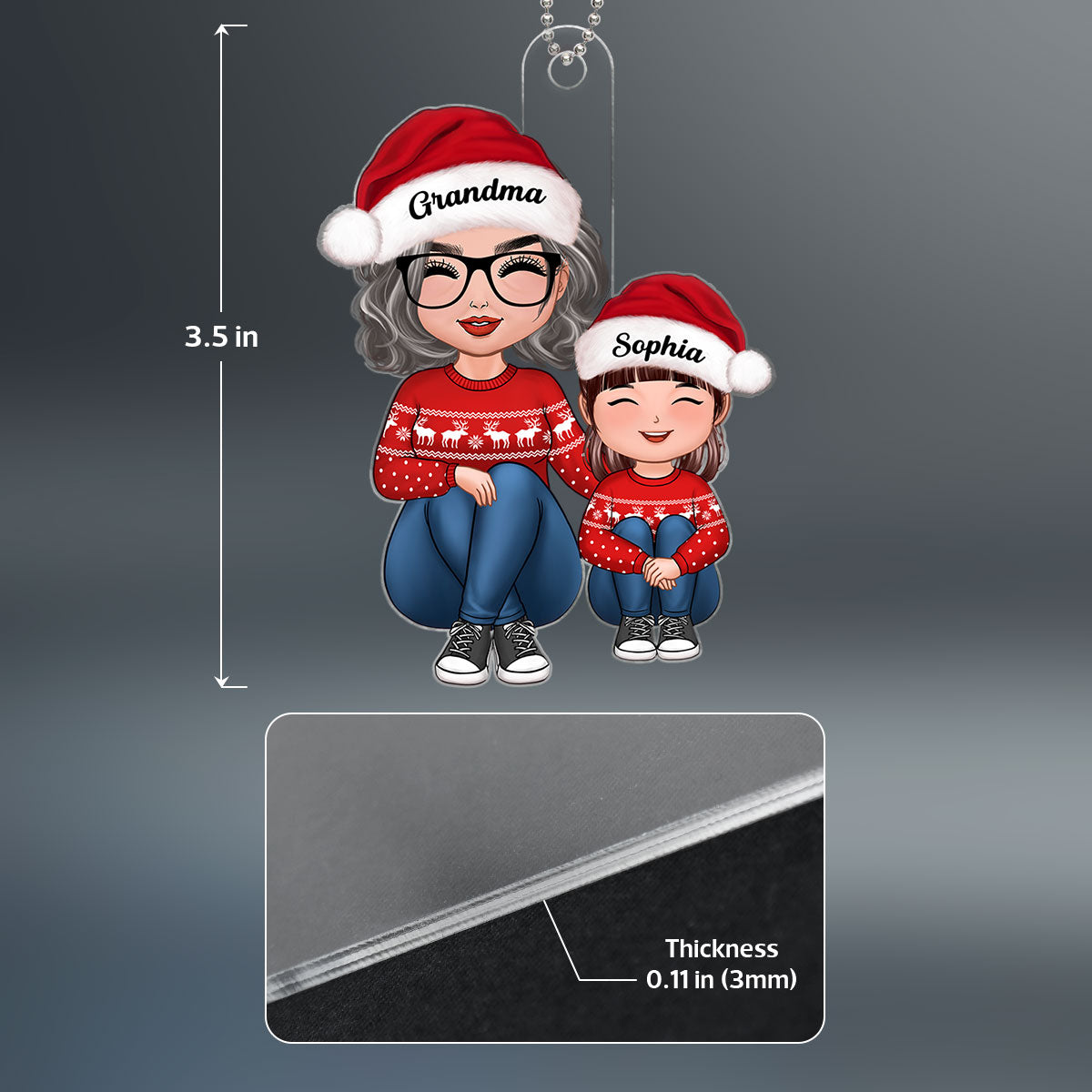 Doll Grandma & Grandkid Sitting Knees To Chest Christmas Gift For Granddaughter Grandson Personalized Acrylic Ornament