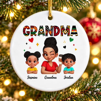 Tribal Pattern Grandma Grandkids Love - Personalized Circle Ornament - Gift For Grandma