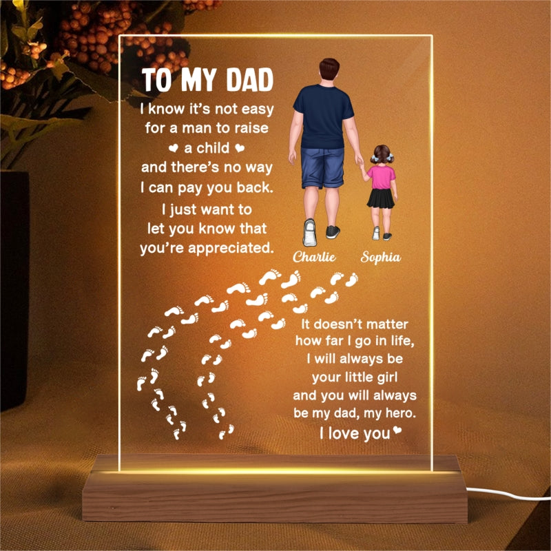 Dear Dad Back View Man Dad And Kids Walking Father‘s Day Gift Personalized Rectangle Acrylic Plaque LED Night Light