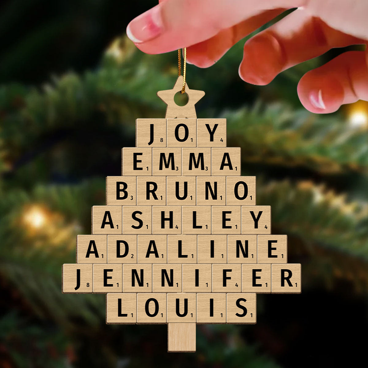 Word Art Family Member Name Christmas Tree Unique Decor Personalized Wooden Ornament