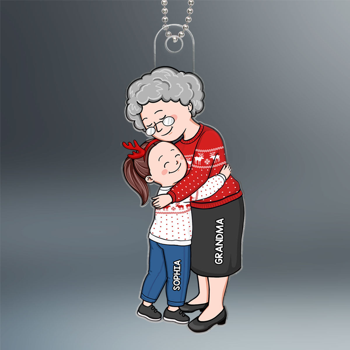 Simple Cartoon Grandma & Grandkid Hugging Christmas Gift For Granddaughter Grandson Personalized Acrylic Ornament