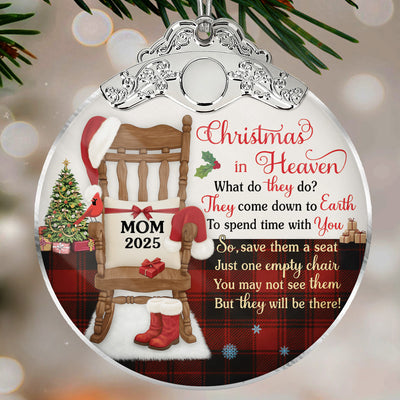Christmas In Heaven Checkered Theme - Personalized Glass Ornament With Silver Cap - Christmas Memorial Keepsake For Family