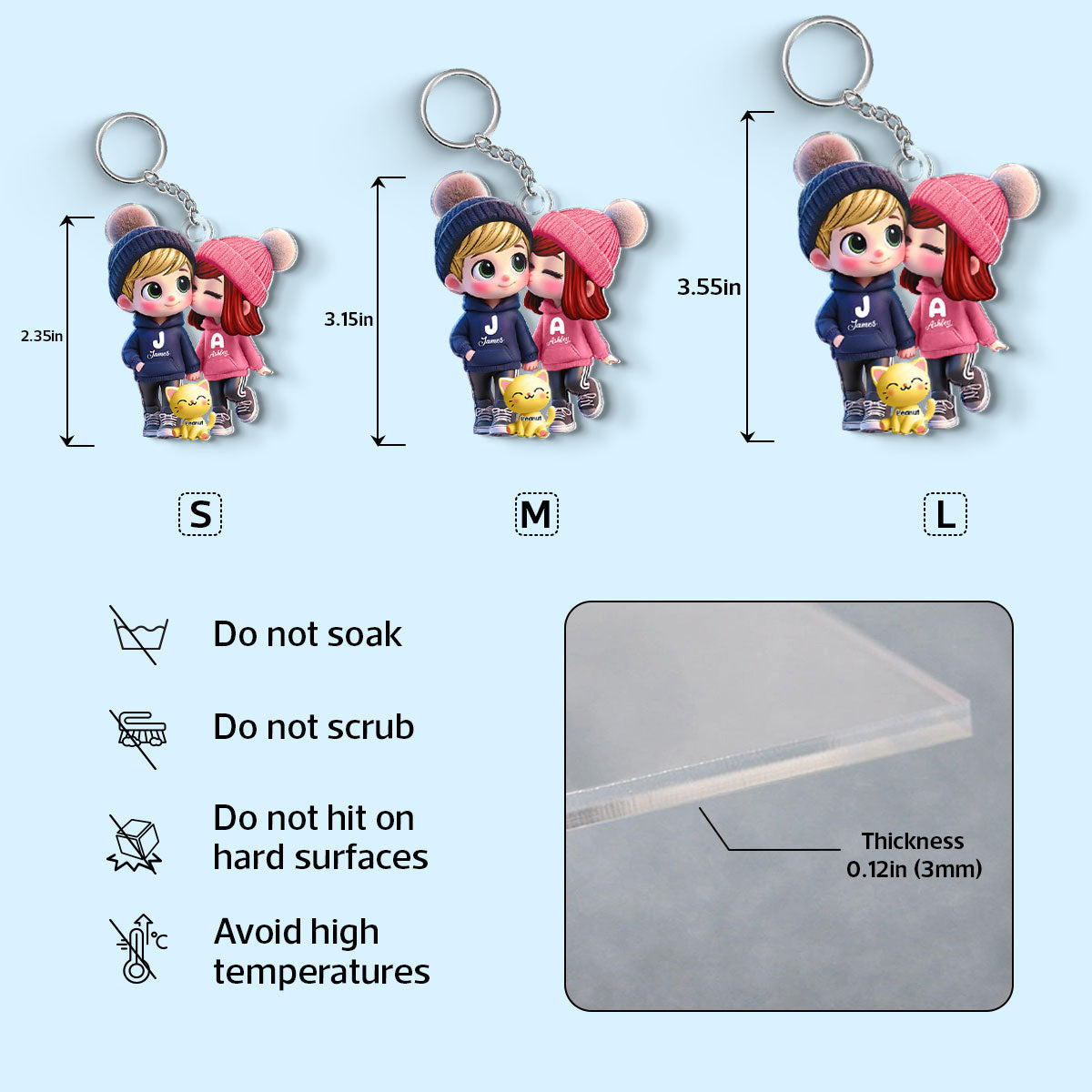 3D Effect Cute Cartoon Couple You Me And The Dog Cat Personalized Acrylic Keychain,  Unique Valentine's Day Gift For Him, Gift For Her