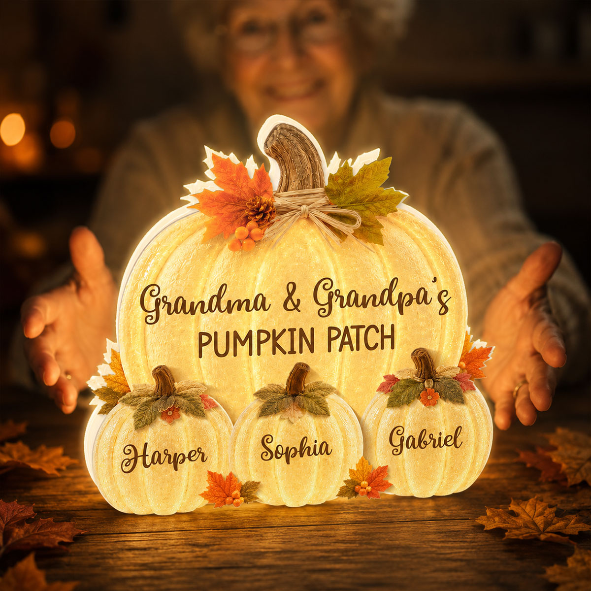 Grandma & Grandpa's Pumpkin Patch Glowing 2D Flat Printed - Personalized Light Box - Fall Season Decor For Grandparents