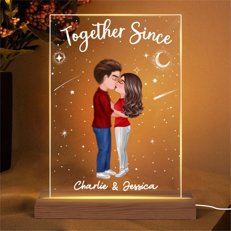 Doll Couple Kissing Personalized Rectangle Acrylic Plaque With LED Night Light - Valentine‘s Day Gift - Anniversary Gift For Her - Gift For Him
