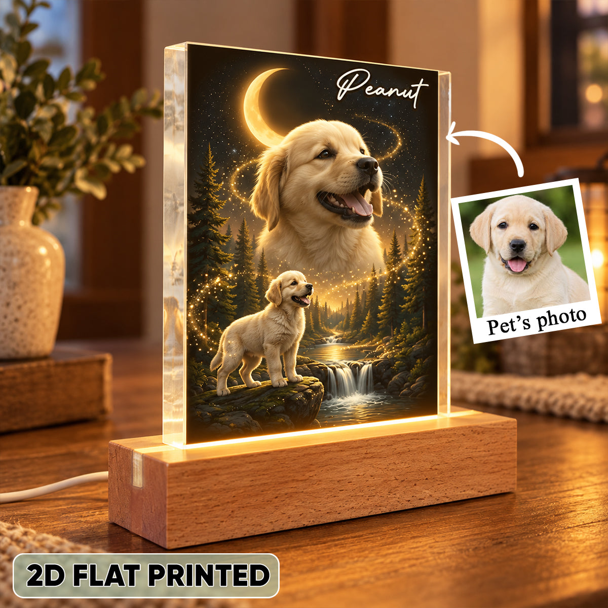 Dog Howling to the Moon - Personalized Acrylic Block LED Night Light - Gift for Dog, Cat Lovers, Pet Memorial Gift, Christmas Gift for Her, for Him