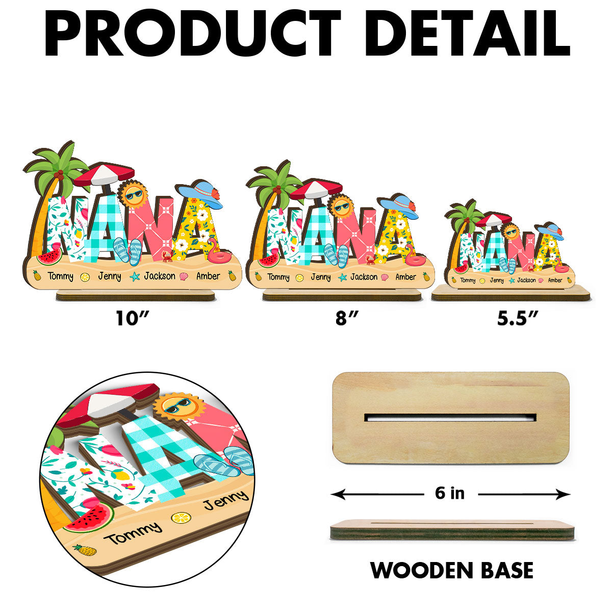 Summer Grandma Mom Pattern Personalized 2-Layer Standing Wooden Plaque