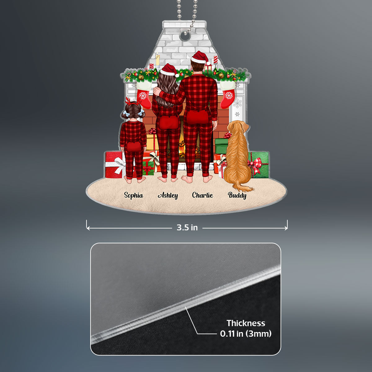 Pajamas Family Standing Fireplace Christmas Personalized Acrylic Ornament
