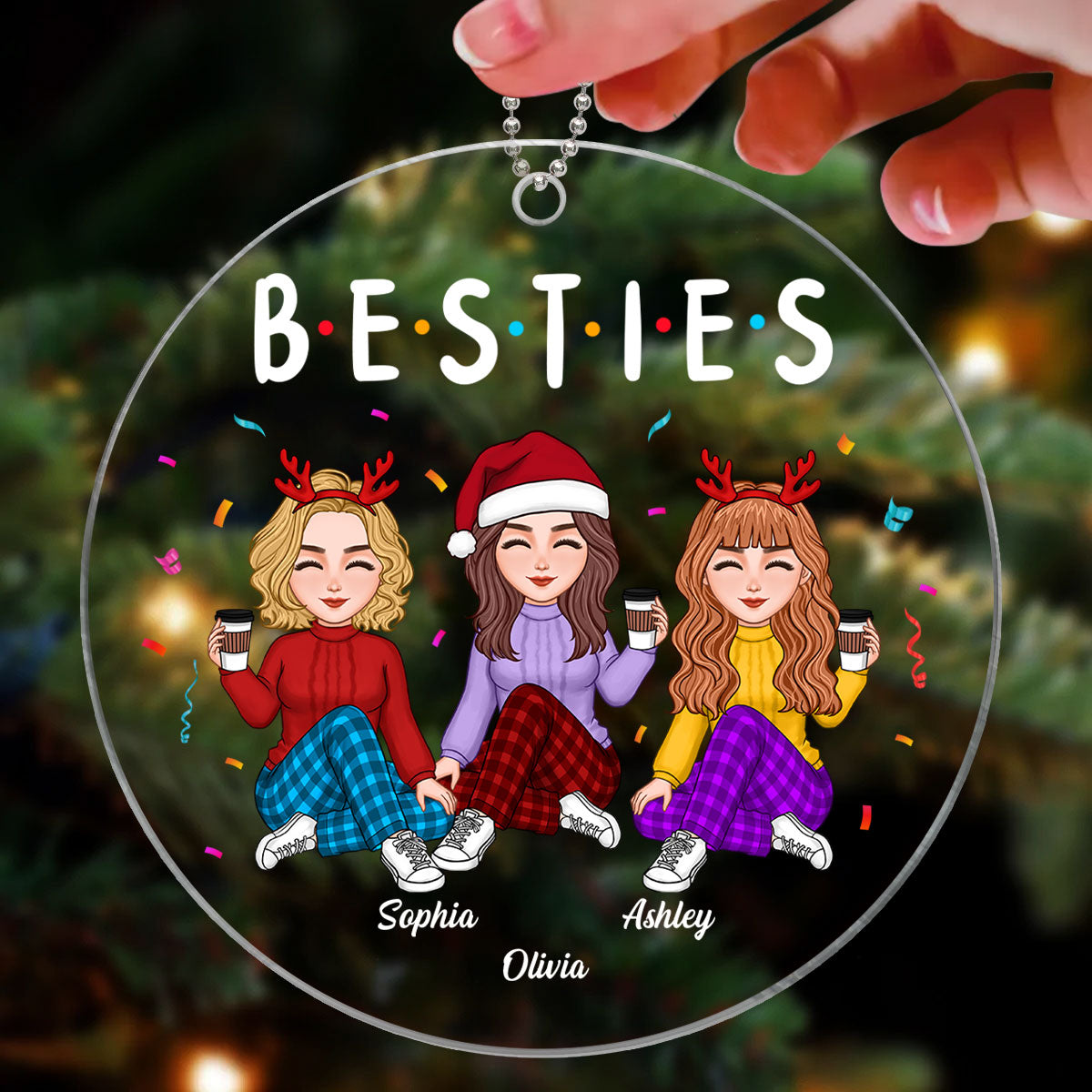 Besties Sisters Friends Sitting Colorful Personalized Acrylic Ornament
