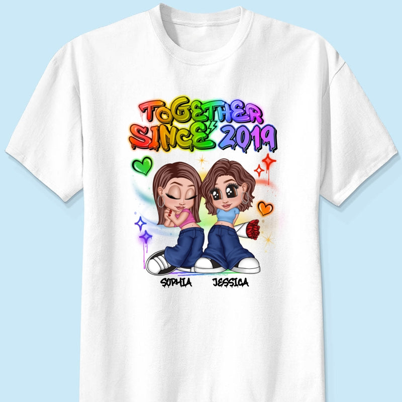 LGBT Y2K Couple Airbrushed Personalized Shirt, Pride Month Gift For Couple, For Him, For Her