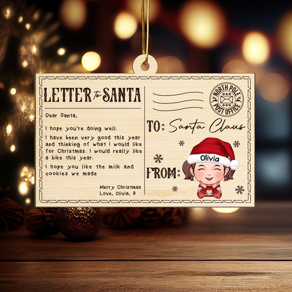 Letter To Santa From Kid Christmas Personalized Wooden Ornament, Child's Handwriting